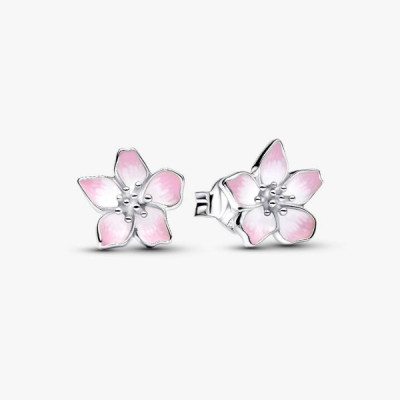 Cherry blossom sterling silver stud earrings with shaded pink enamel