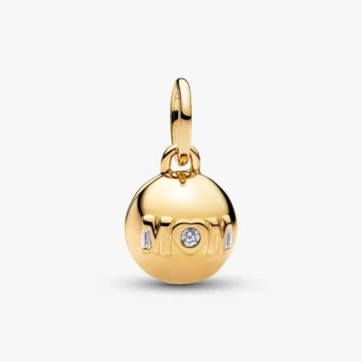 Openable mom ball 14k gold-plated dangle with clear cubic zirconia and black enamel
