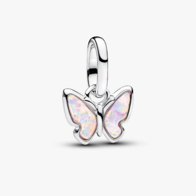 Butterfly sterling silver mini dangle with pink lab-created opal