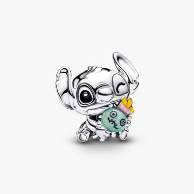 Disney Stitch sterling silver charm with green Murano glass, black, pink and yellow enamel