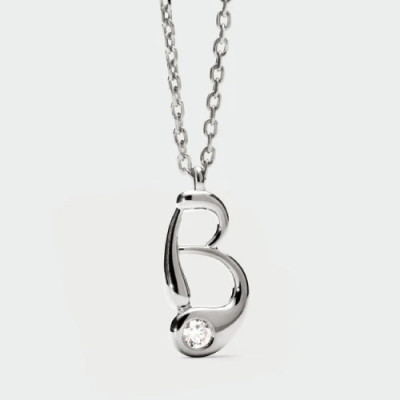 B initial silver pendant necklace