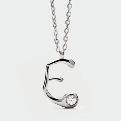 E initial silver pendant necklace