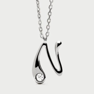 N initial silver pendant necklace