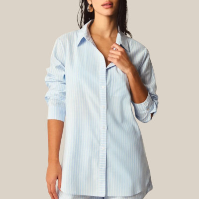 CAMISA ALONGADA OVERSIZED MANGA LONGA LISTRADA