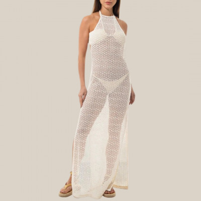VESTIDO LONGO HALTER NECK EM CROCHET